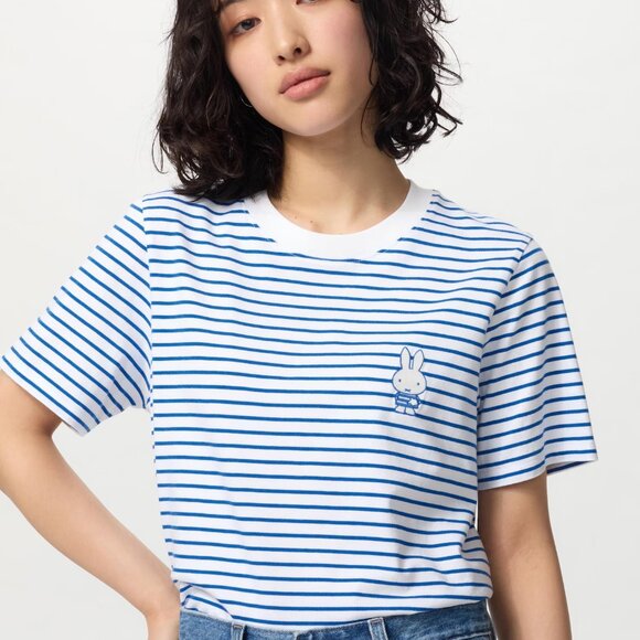 NWT Uniqlo Miffy Bunny Striped Blue T-Shirt Women US Sizes XS-XL - Picture 1 of 6